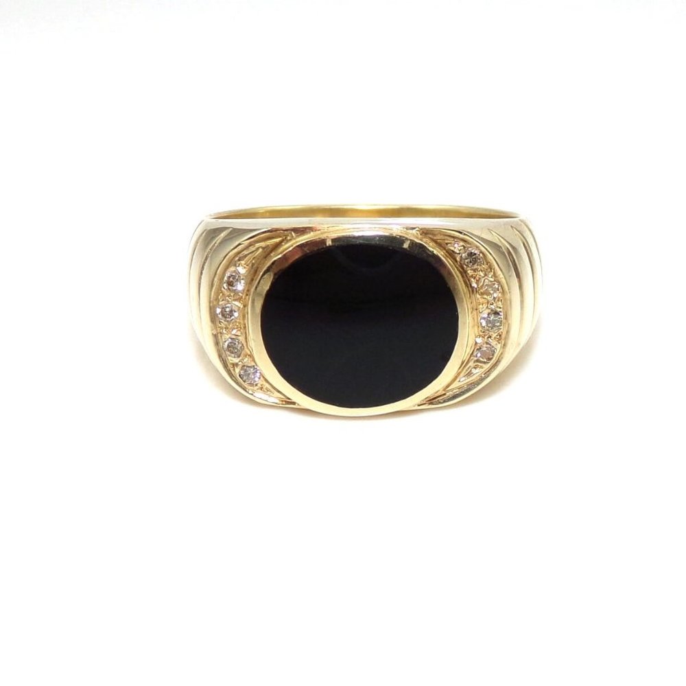 14K Gold Men's Black Onyx Diamond Ring Size 9.5